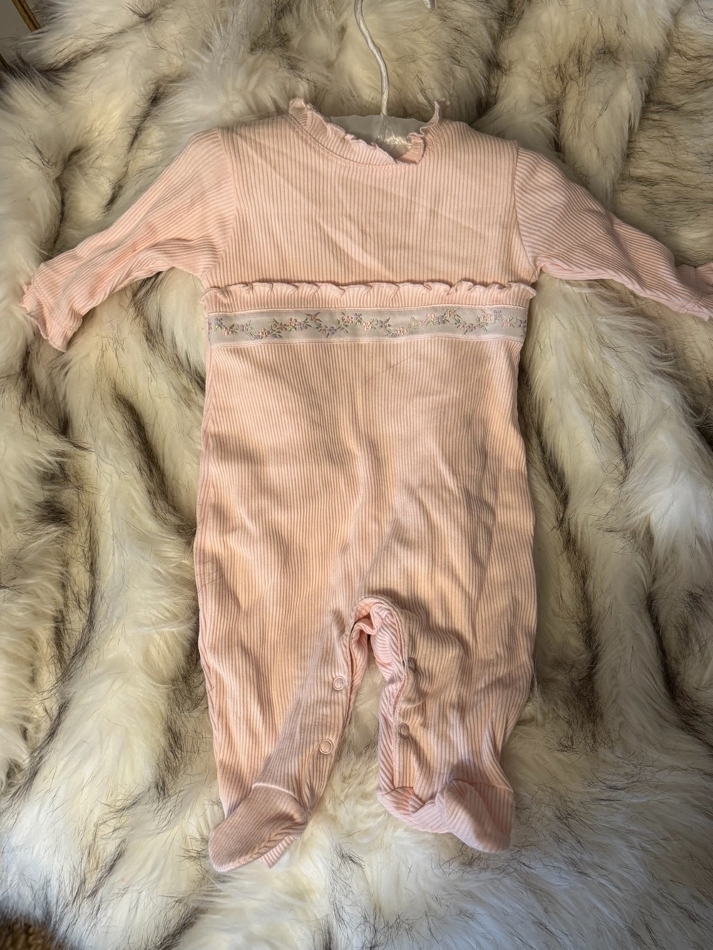 NWT Soft Pink Ribbed Baby One-Piece with Ruffle Trim